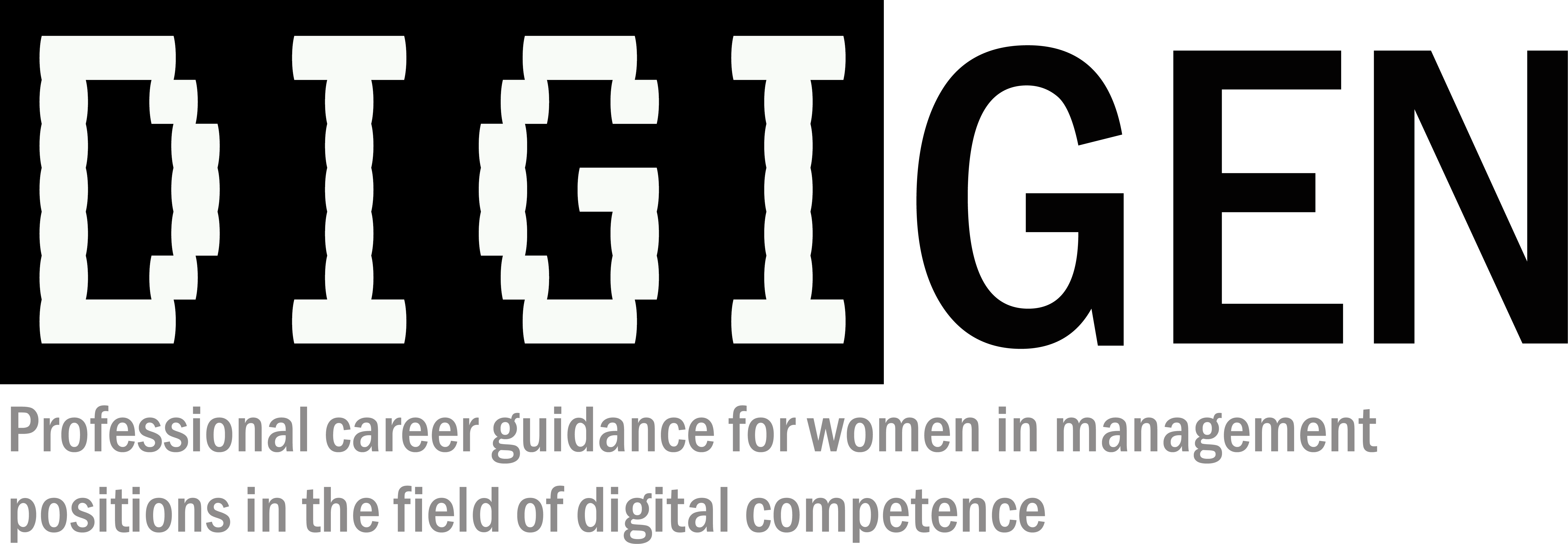 Logo: Projekt Digigen (verweist auf: Professional career guidance for women in management positions in the field of digital competence (DIGIGEN))